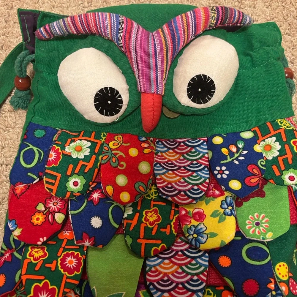 Cute Kids Owl Backpack Bag Colorful Patchwork Novelty Purse Kidcore Whimsical
